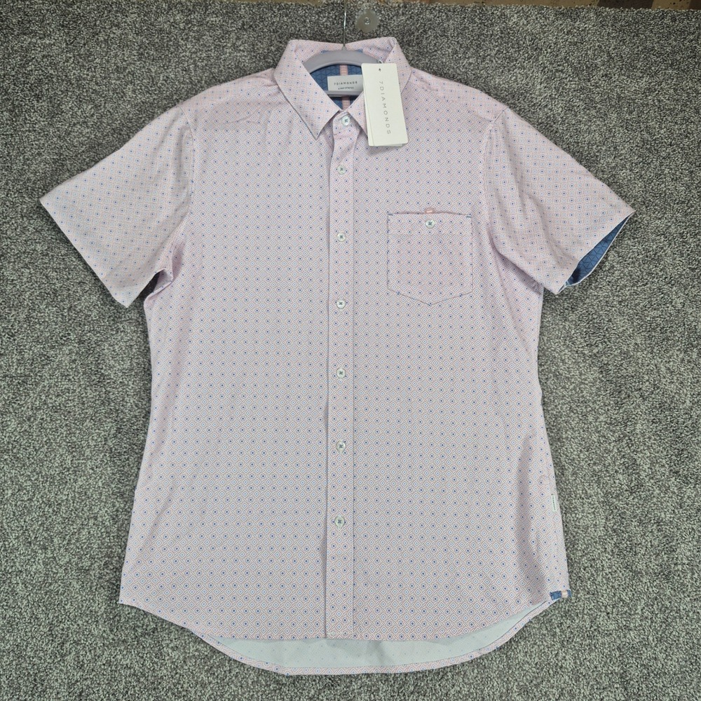 7 Diamonds Shirt Mens Small Lexter Short Sleeve Stone Rose Pink 4-Way Stretch